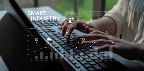 Smart industry dashboard combining automation, robotics, cloud integration, cybersecurity, and data...