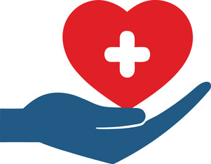 Obraz premium Hand holding a heart and medical cross silhouette