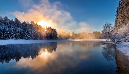 Fototapeta premium winter sunrise over a frozen lake