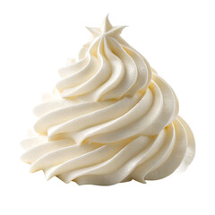 A swirl of white whipped cream frosting, isolated on a transparent background