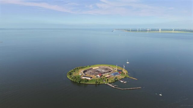 Aerial photo of Fort Island Pampus in IJmeer Lake near Amsterdam, the Netherlands