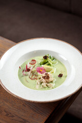 delicious gourmet soup in a restaurant in a macro perspective