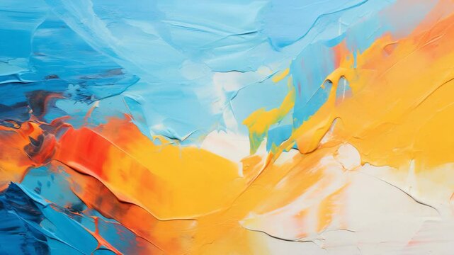A detailed view of an abstract, textured art painting featuring vibrant, multicolored hues, created with expressive oil brushstrokes and palette knife techniques on canvas This richly lay 4K