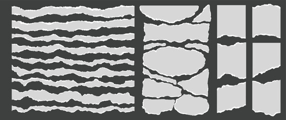 Fototapeta premium Paper background with torn edge for scrapbook, notebook page. Vector sheet rip by cutout frame with rough texture and wavy lines. Modern abstract ripped paper illustration for collage design