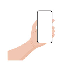 Vector illustration of hand holding a smartphone with a blank screen