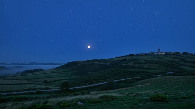 Full Moon Glowing in Night Sky | Peaceful Nature Scene | 4K No People