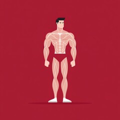 Muscular System Illustration of a Male Body in Simplistic Design