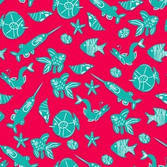 fish drawings on a red background
