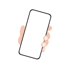 Hand holding smartphone with blank screen. Vector illustration in flat style.