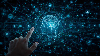 Fototapeta premium Exploring the frontiers of artificial intelligence touching innovation and visualizing neural
