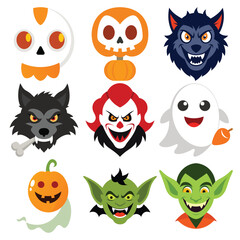 Collection of spooky and cute halloween characters for festive celebrations