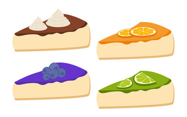 cake slices set, fruit cakes, illustration, vector