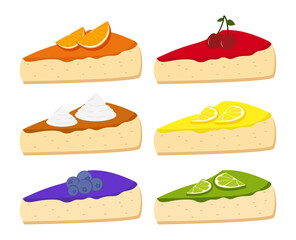 cake slices set, fruit cakes, illustration, vector