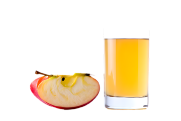 Fresh apple juice in a glass with a whole apple, a healthy and refreshing fruit drink isolated on white background. png