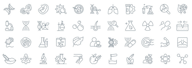 Science and Biotechnology Line Icon Set - Editable Stroke for Genetics, Research, and Medicine Illustrations vector
