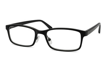 Black eyeglasses resting on clean surface, highlighting modern design for corrective eyewear