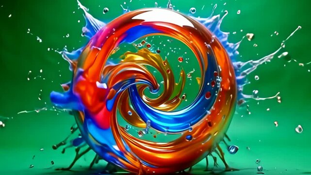 Amidst a green screen, a vibrant explosion of color unfolds, highlighting the noise hazy abstract sphere pulsating like liquid glass; this kaleidoscopic masterpiece morphs and expands,