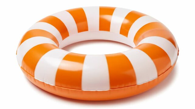 An orange and white striped inflatable swimming ring, perfect for summer pool and beach fun, isolated on a clean white background.