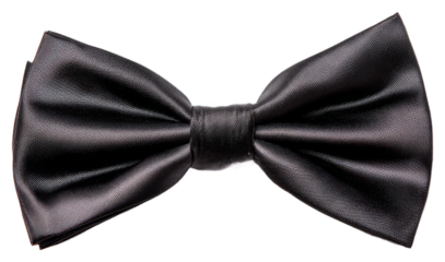 Elegant black satin bow tie with smooth texture and classic design, perfect for formal occasions and stylish accessories isolated transparent png