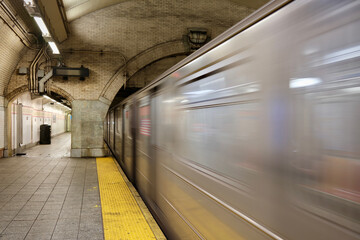 Motion Blur as Southbound Train Leaves 168th Street Station (New York, New York, USA)
