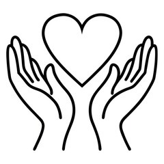 Two Hands Gently Holding a Simple Heart – Care, Compassion, Charity and Health Support Concept in Minimalist Vector Design