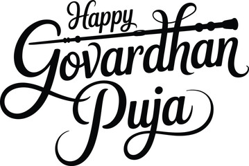 Happy Govardhan Puja Flute Calligraphy Vector Greeting .