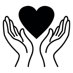 Two Hands Gently Holding a Simple Heart – Care, Compassion, Charity and Health Support Concept in Minimalist Vector Design