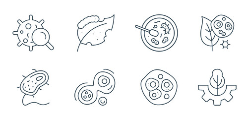 Microbiology Line Icons Set Vector - Science, Cells, Virus, Research outline illustration