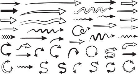 Collection of hand drawn black arrows and pointers isolated on white background isolated on transparent background silhouette