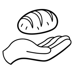 Simple Hand Gently Offering a Single Piece of Bread – Charity, Sharing, and Compassion Concept in Minimalist Vector Design