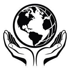 Simple Globe Held Gently in Cupped Hands – International Care, Protection, and Global Support Concept in Minimal Vector Design