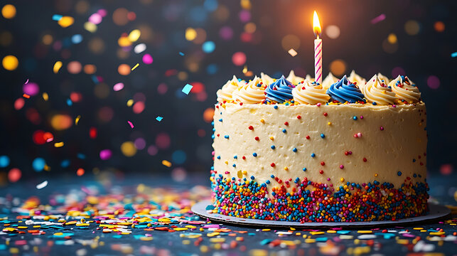 Festive Birthday Cake with Sprinkles and Candle