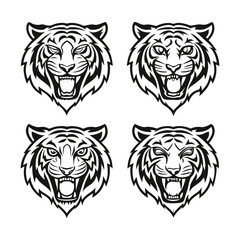 Angry Tiger Side Face Silhouette Bundle &mdash; Tribal, Geometric, Brush, and Line Styles