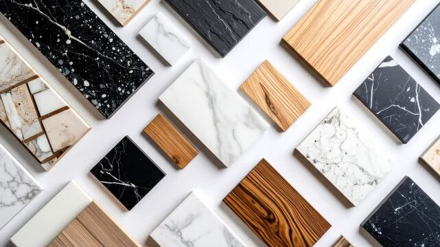 Variety Of Wood And Marble Samples On White Background