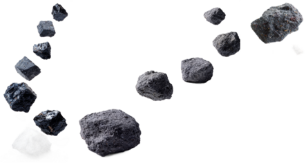 Dynamic trail of asteroidlike rocks advancing evoking a sense of cosmic movement and mystery isolated transparent png