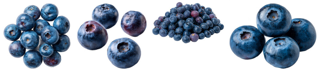 Obraz premium Fresh blueberries and blackberries array with vibrant textures and natural blue tones on black background isolated transparent png