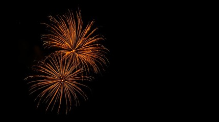Obraz premium Two bright orange fireworks explode against a dark night sky