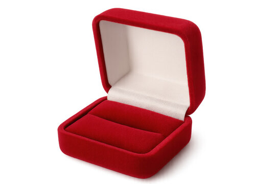 Empty open red velvet ring box waiting for a precious engagement or wedding rings on transparent background