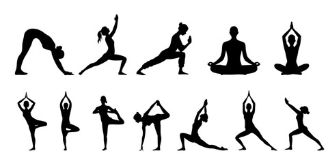 Different Yoga Position Silhouette 