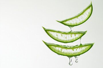 A white background with pieces of green aloe.