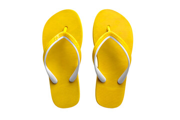 A pair of yellow flip-flops on a transparent background