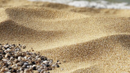 Sand dunes with pebbles and distant water