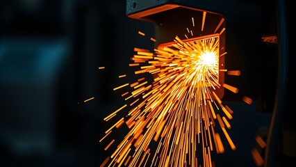 Abstract close-up of glowing sparks in metalworking, highlighting industrial energy and craftsmanship.