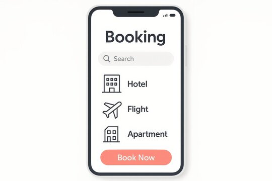 Mobile booking app for hotel, flight, and apartment reservations