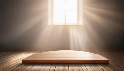 Fototapeta premium empty room with wooden pedestal sunlight streams in