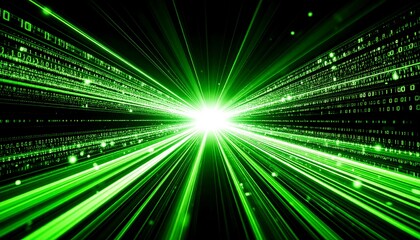 Digital green light tunnel with binary code