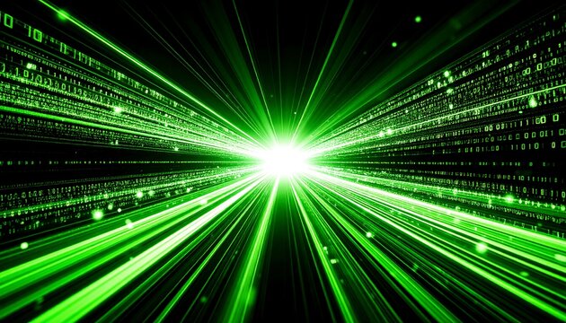 Digital green light tunnel with binary code