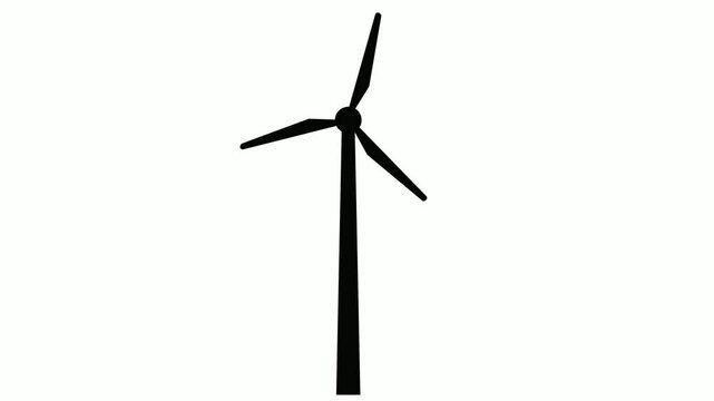 Black windmill silhouette icon animation on white background