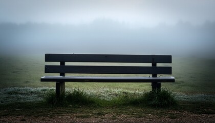 empty dark bench in a foggy field