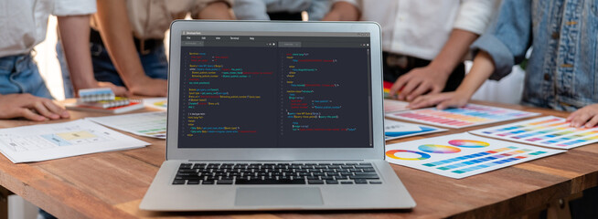 Software development programming on computer screen for brisk application and program coding